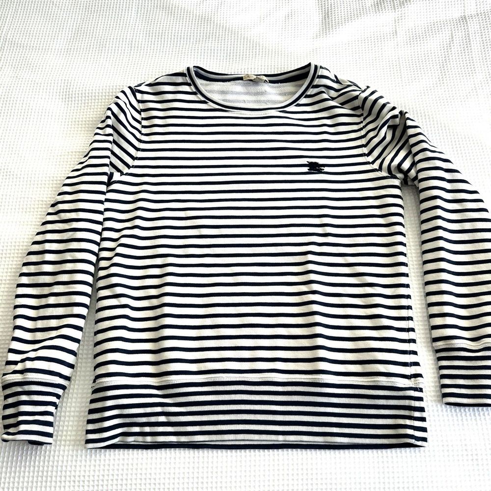 Burberry Men's Sweatshirt Crewneck Striped Size S White and Navy